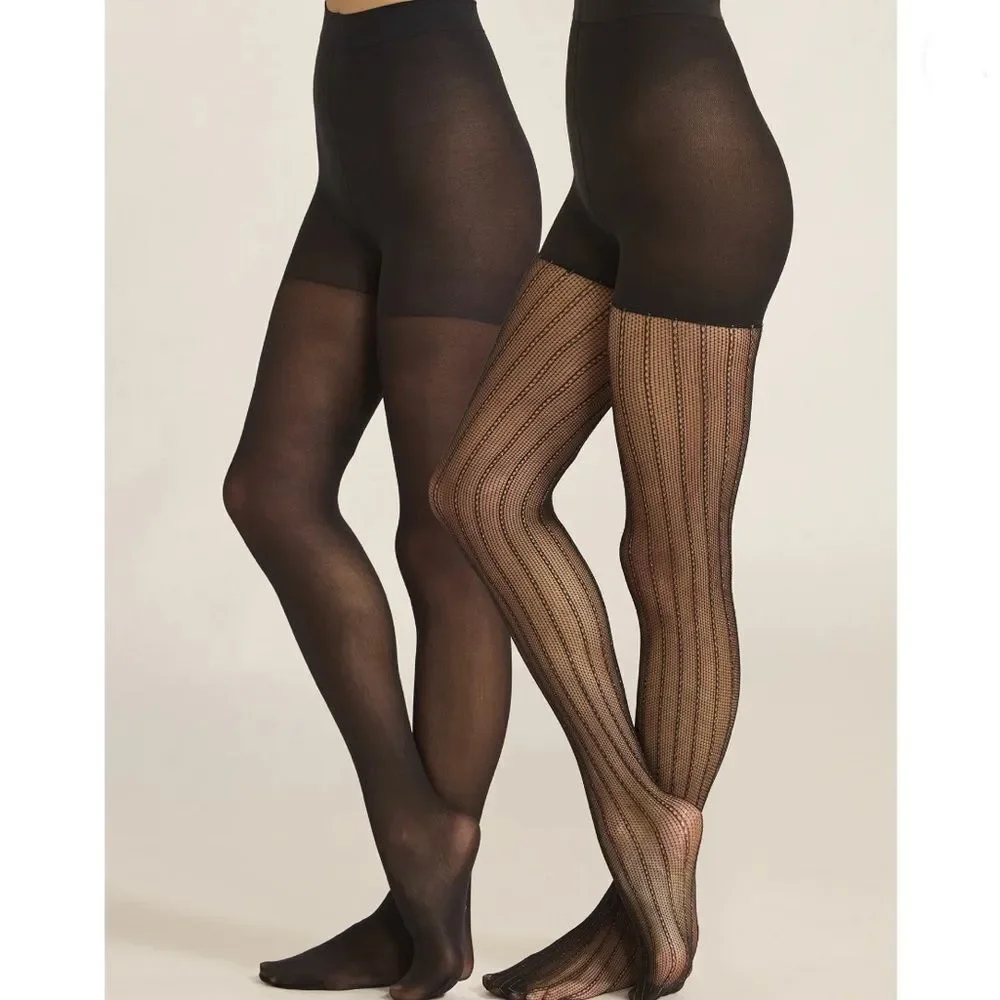 Women's Lurex Fishnet and Opaque Tights Pantyhose 2, 2-Packs Size XXL